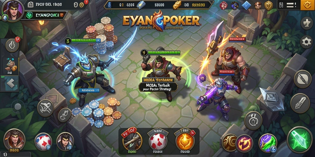 Tampilan gameplay seru EYANGPOKER dengan aksi MOBA yang mendebarkan.