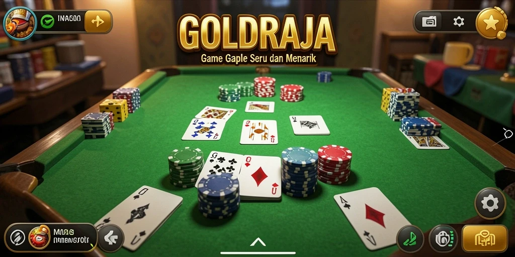 Screenshot dari gameplay seru di GOLDRAJA, menampilkan kartu Gaple.