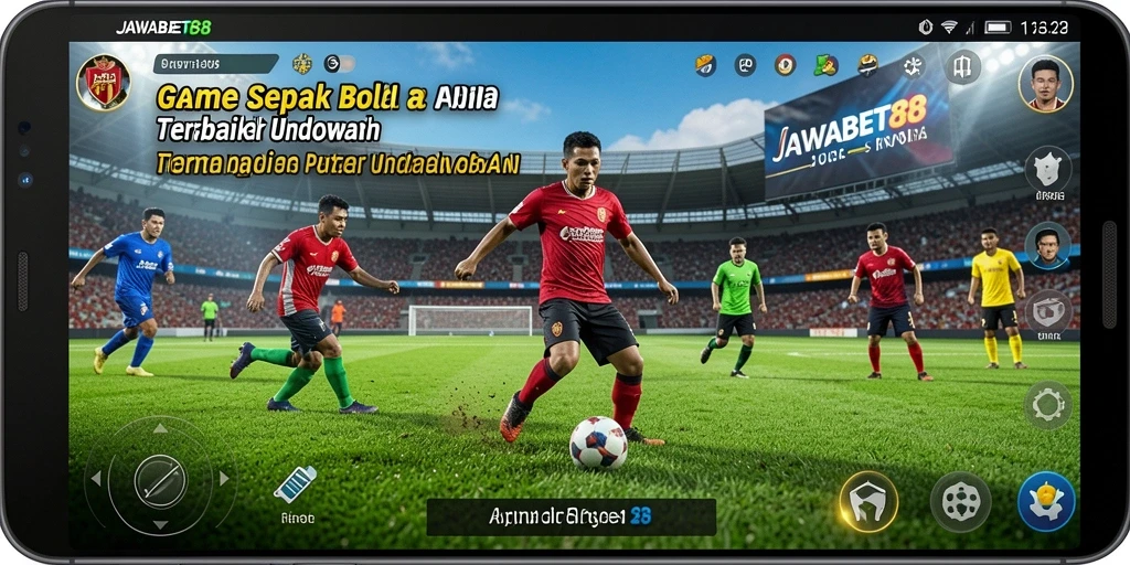 Tampilan gameplay JAWABET88 menampilkan aksi sepak bola yang seru dan grafis menarik.