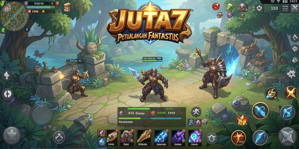 Tampilan gameplay seru dalam JUTA7 dengan aksi petualangan RPG.
