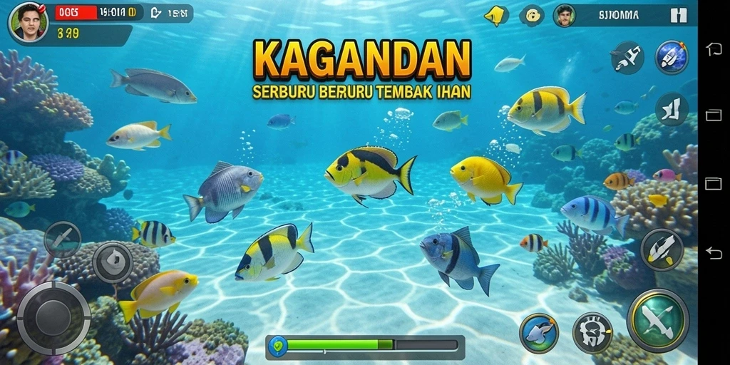 Screenshot gameplay KAGANDAN dengan aksi seru menembak ikan.