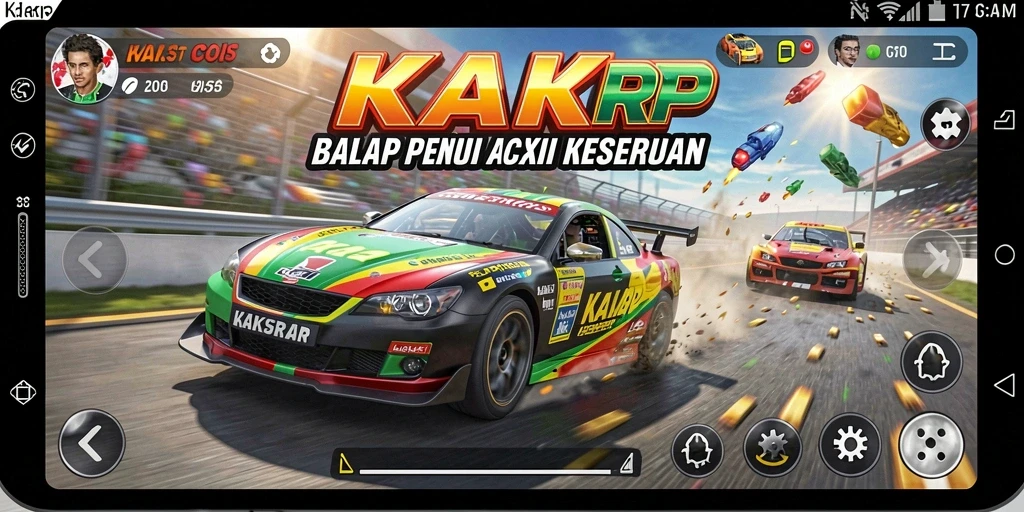 Screenshot KAKRP menampilkan aksi balap yang mendebarkan.