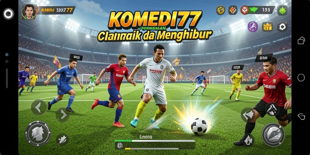 Screenshot utama KOMEDI77 menampilkan aksi seru dalam permainan olahraga.