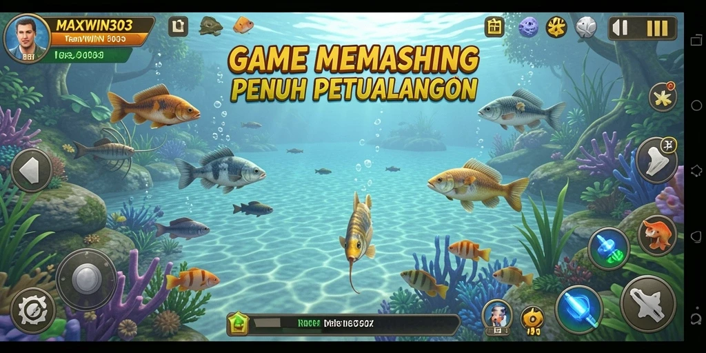 Tampilan layar permainan MAXWIN303 saat menangkap ikan di perairan indah.