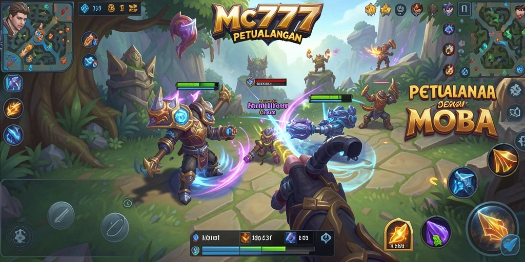 Tampilan gameplay MOBA yang menarik dan dinamis di MC777.