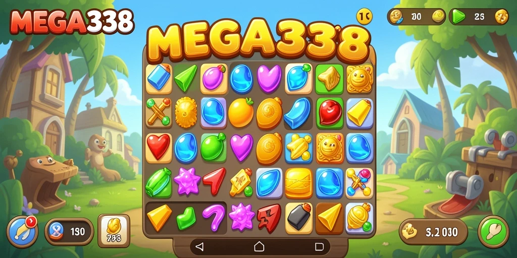 Tampilan menarik dari gameplay seru di MEGA338 Match-3.