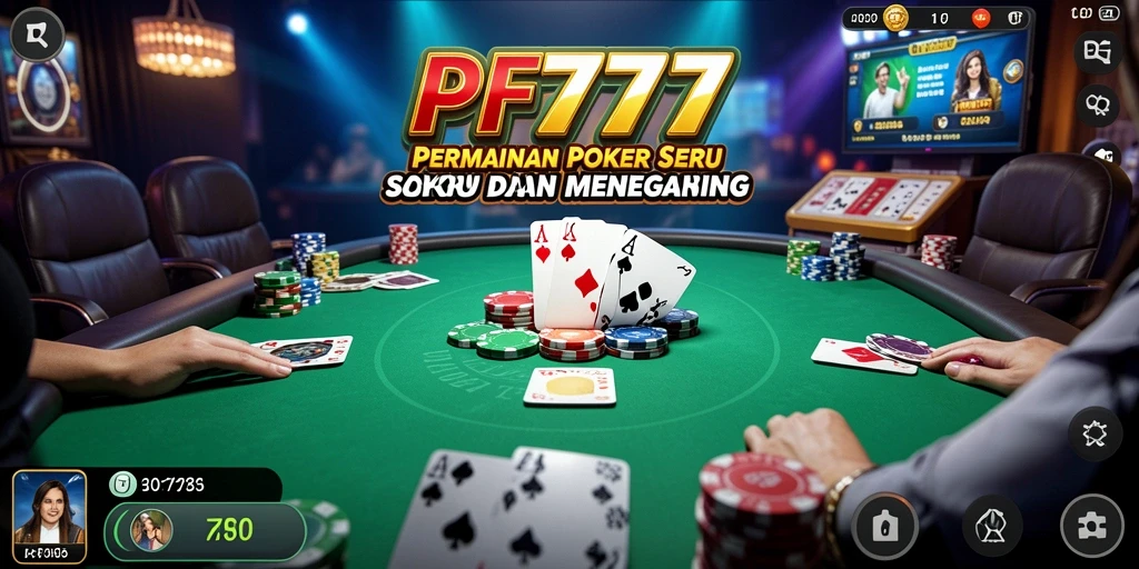 Screenshot permainan PF777 memperlihatkan momen mendebarkan di meja Poker.