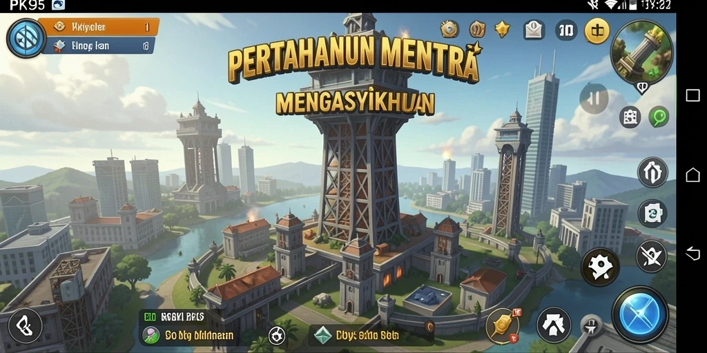 Tampilan gameplay menara pertahanan yang mendebarkan dan strategis.