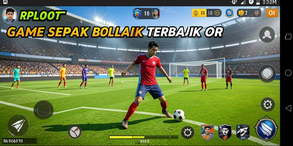 Tampilan gameplay RPLOOT dengan aksi sepak bola yang intens.