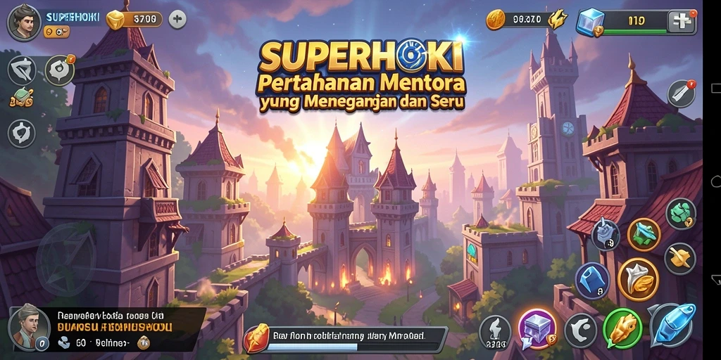 Tampilan gameplay SUPERHOKI yang menarik dalam pertahanan menara.