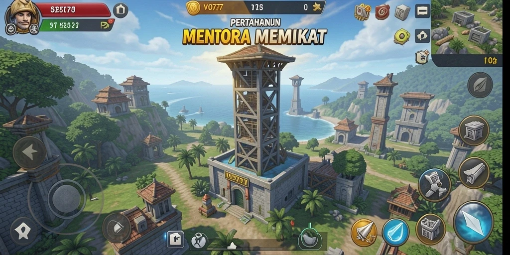 Gameplay VO777 menampilkan pertahanan menara yang strategis dan mendebarkan.