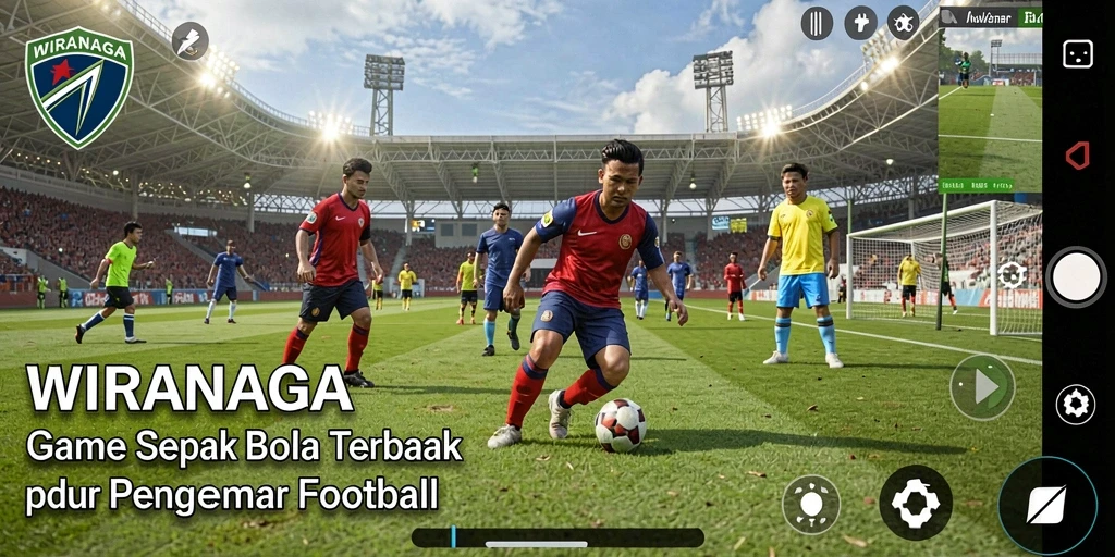 Screenshot gameplay WIRANAGA dengan aksi seru sepak bola.
